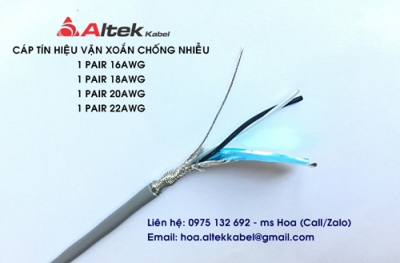 Cáp tín hiệu chống nhiễu 22AWG 1 Pair vặn xoắn từng cặp Altek Kabel