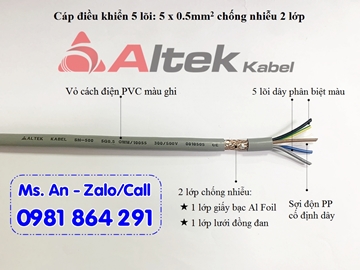 Cáp điều khiển 5 lõi 5x0.5, dây tín hiệu 5 lõi 5x0.5 chống nhiễu Altek Kabel
