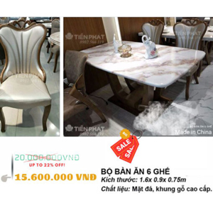 Sale ngay bộ bàn ăn mặt đá khung gỗ cao cấp giá rẻ